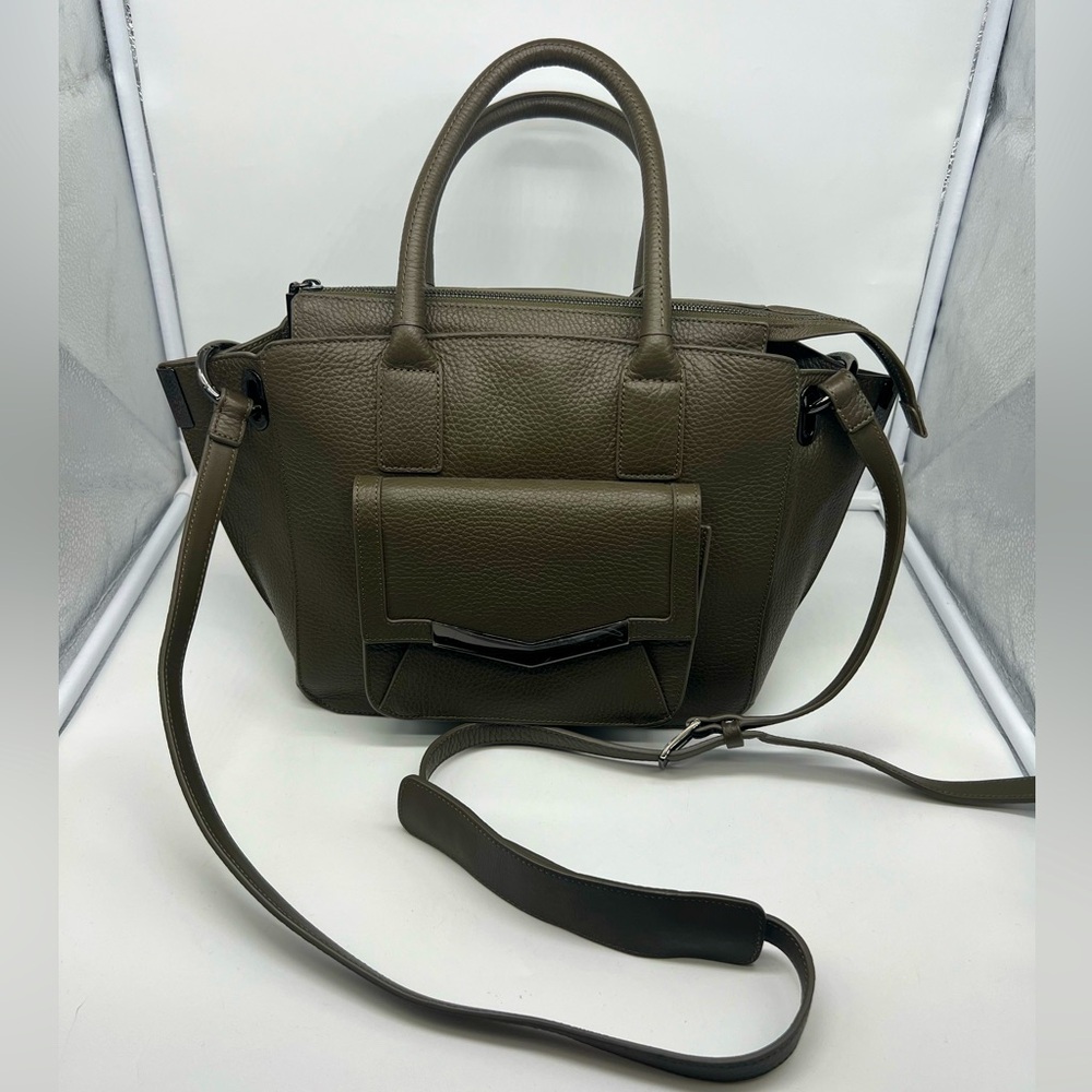NEW TIME'S ARROW Mini Jo Khaki Green Pebbled Leather Satchel Crossbody Bag